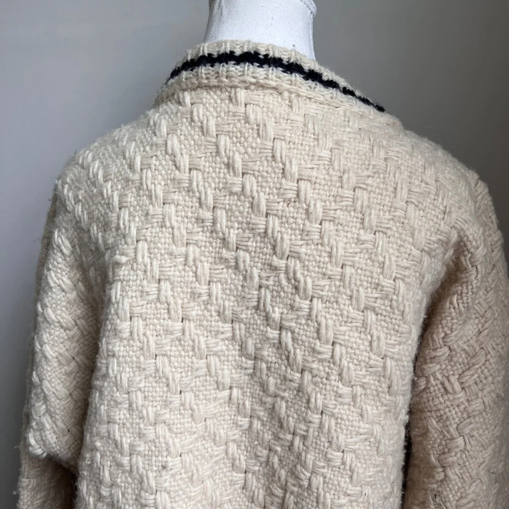 Vintage Chunky Cardigan Sweater Cream Basketweave Hand Knit Button Up Oversized